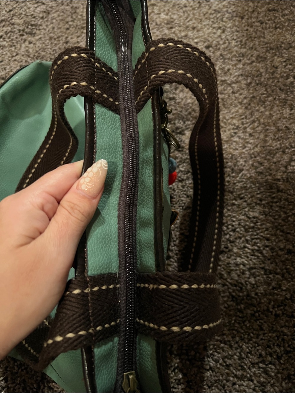 Chala- Turquoise Tote with Polka Dot Lining - Picture 10 of 11